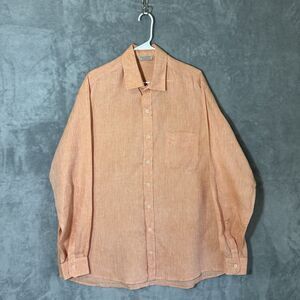 Sartoria Saracena 100% Linen Button Up Shirt Mens XL Orange Long Sleeve Italy